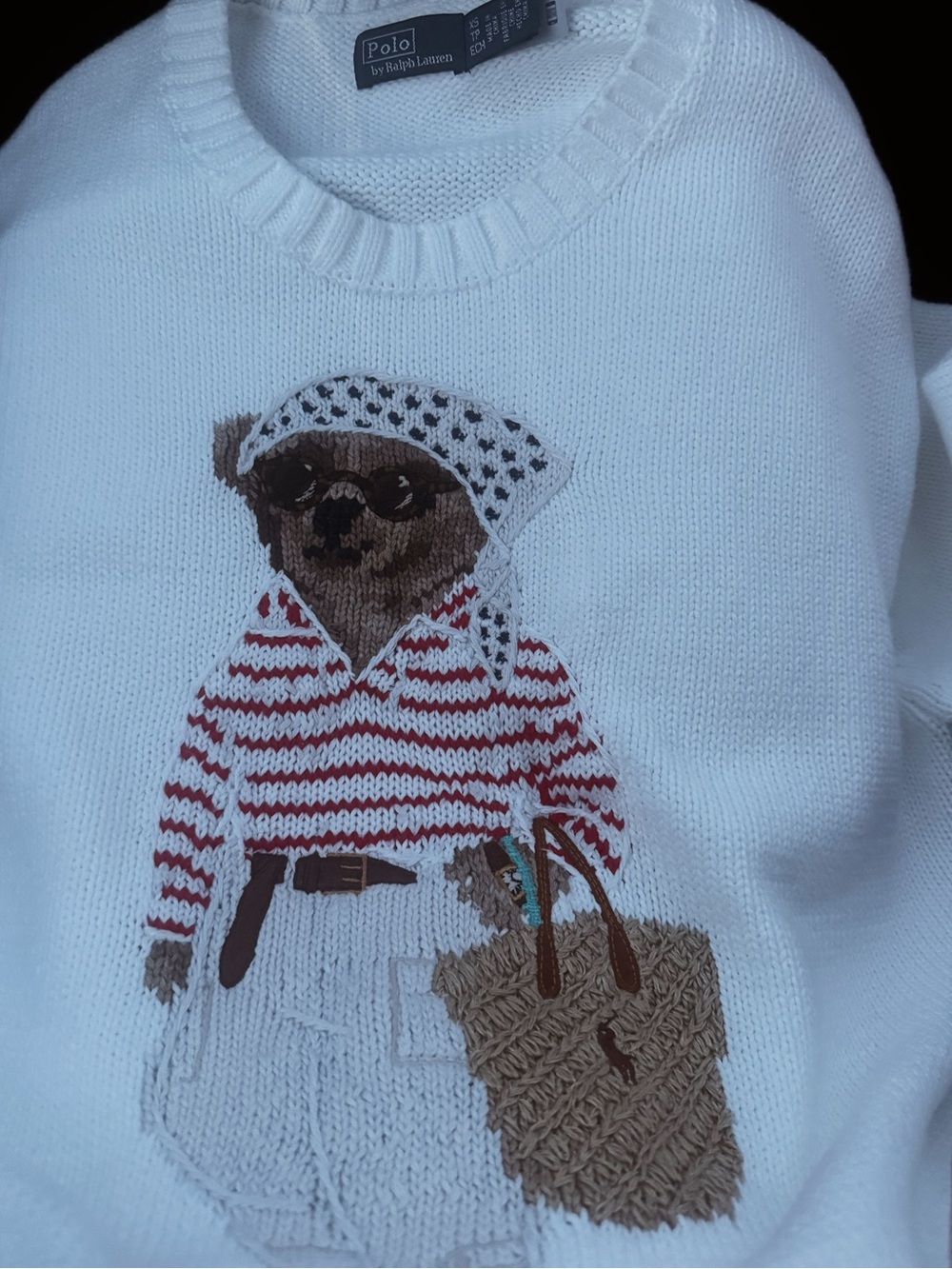 Polo Ralph Lauren White Bear Knit Sweater with Red Stripes Summer 2026